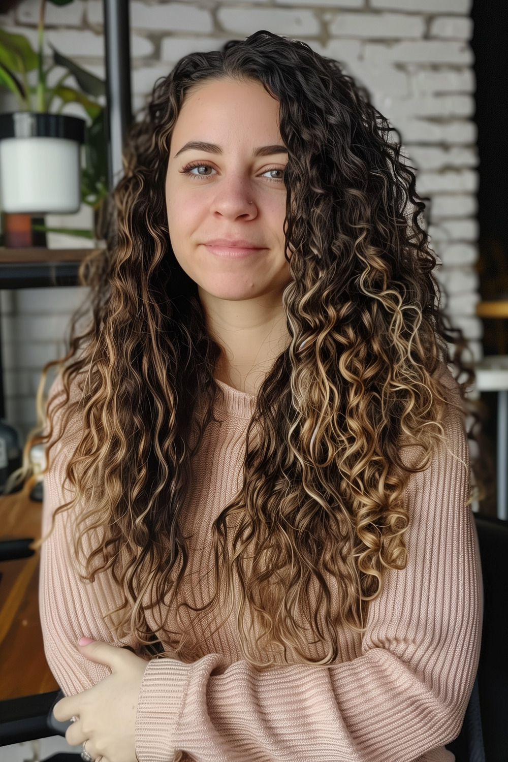 Long curly hair with subtle ombre