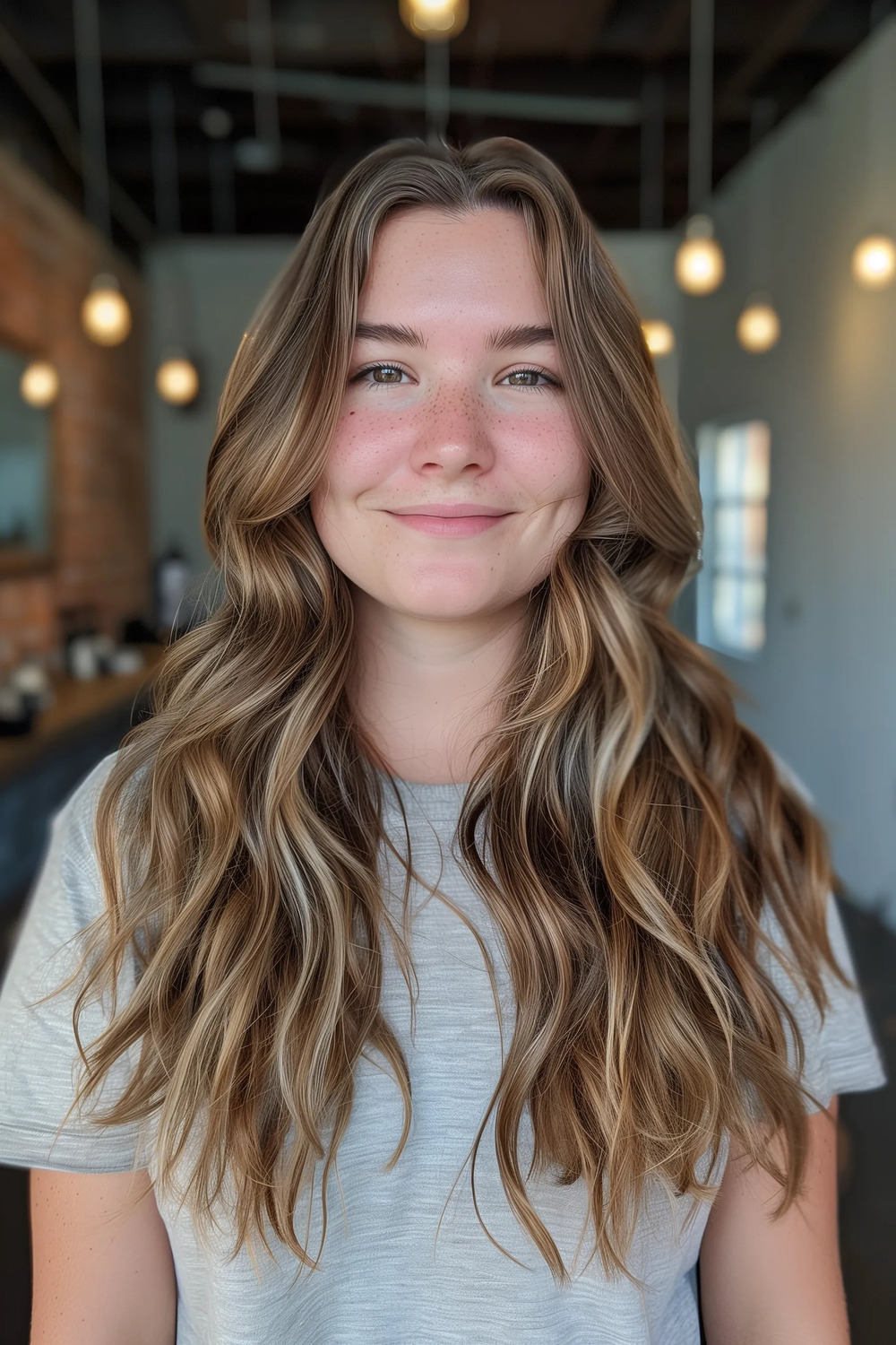 Long hair with beach waves and middle part