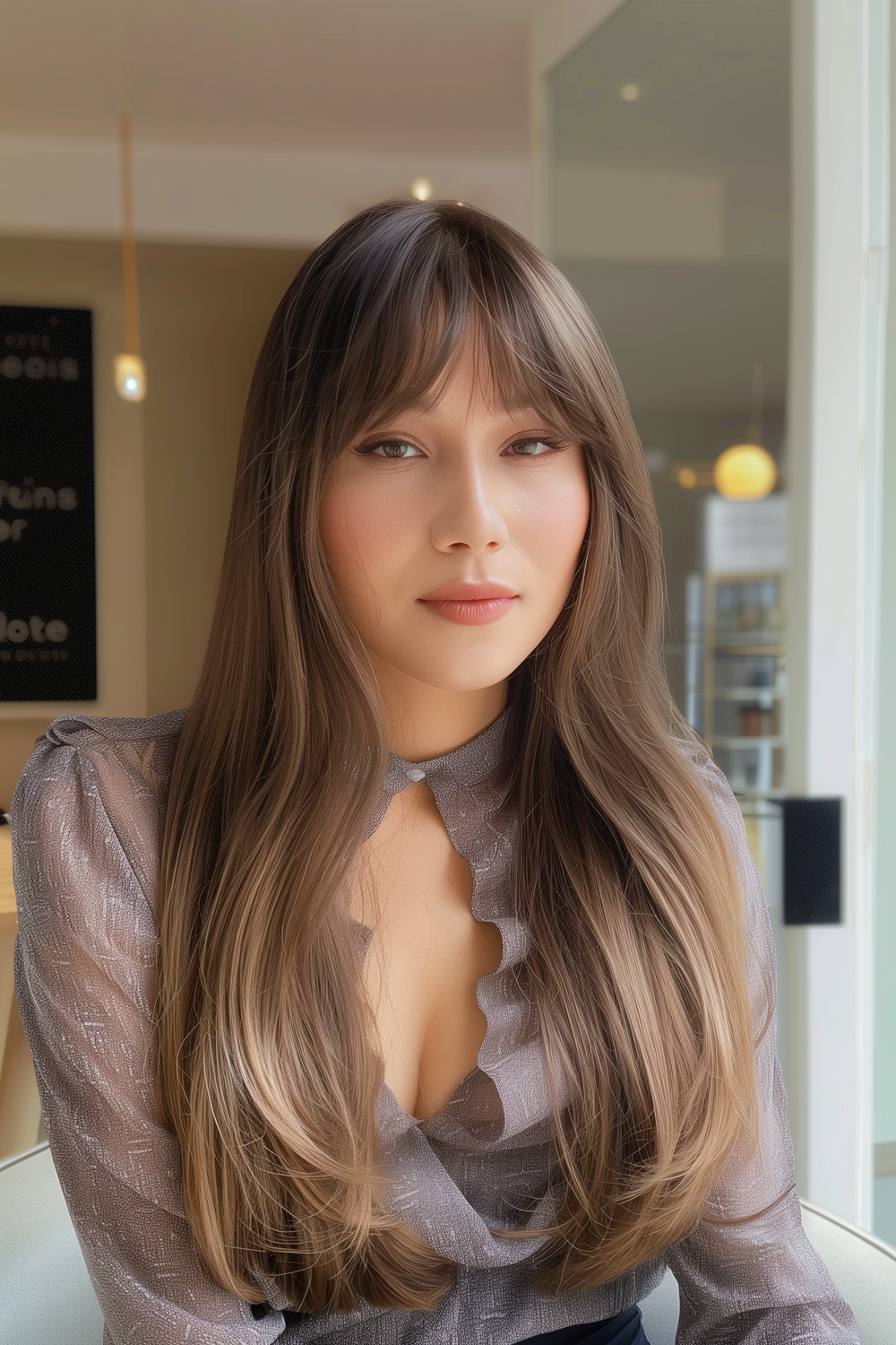 Long hair with subtle layers and soft bangs