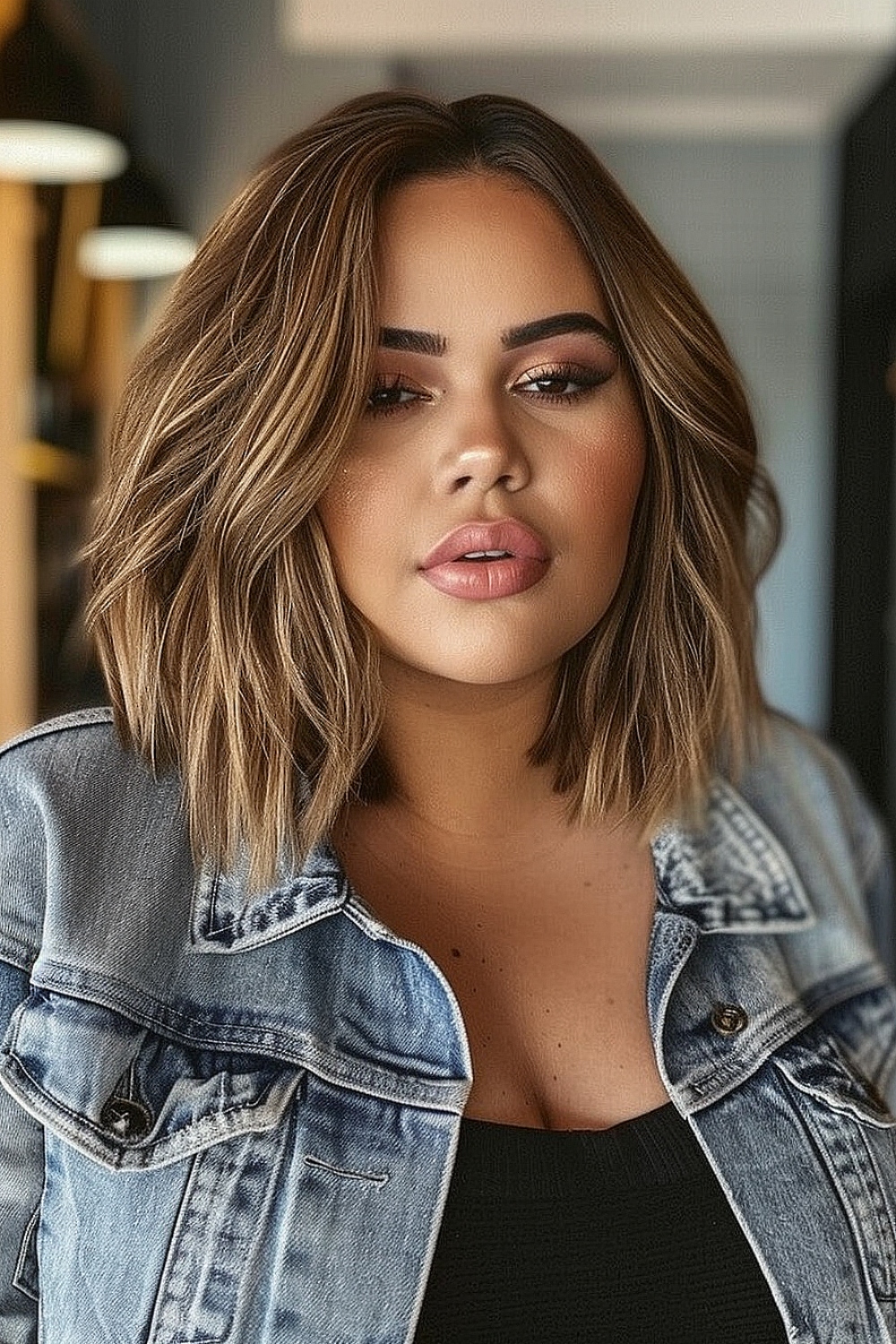 Long layered bob with subtle highlights