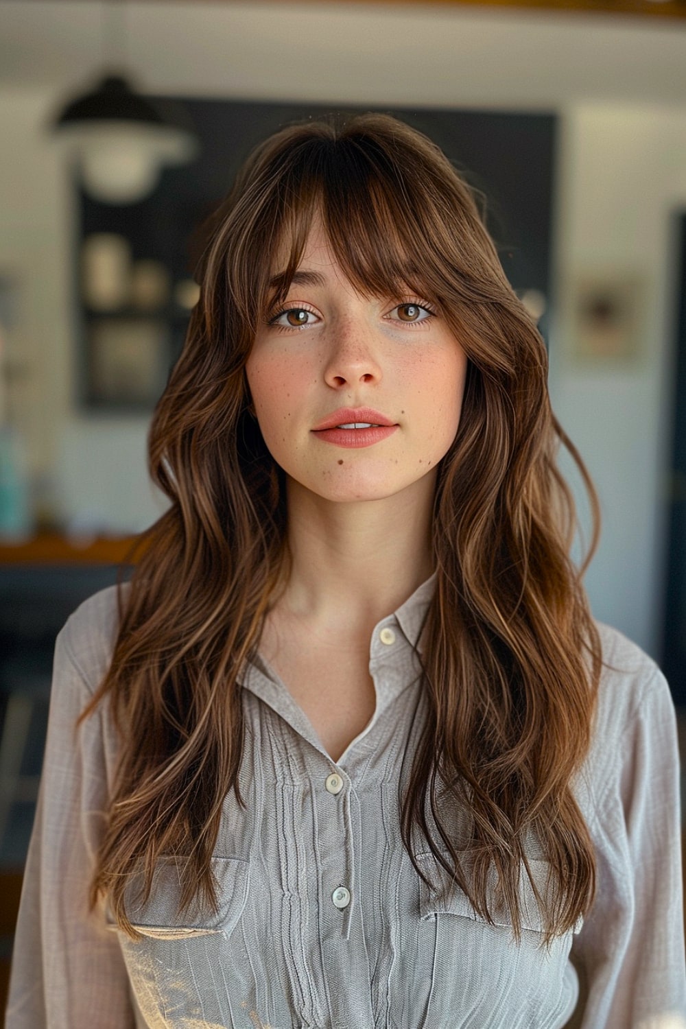 Long layered hair with bangs