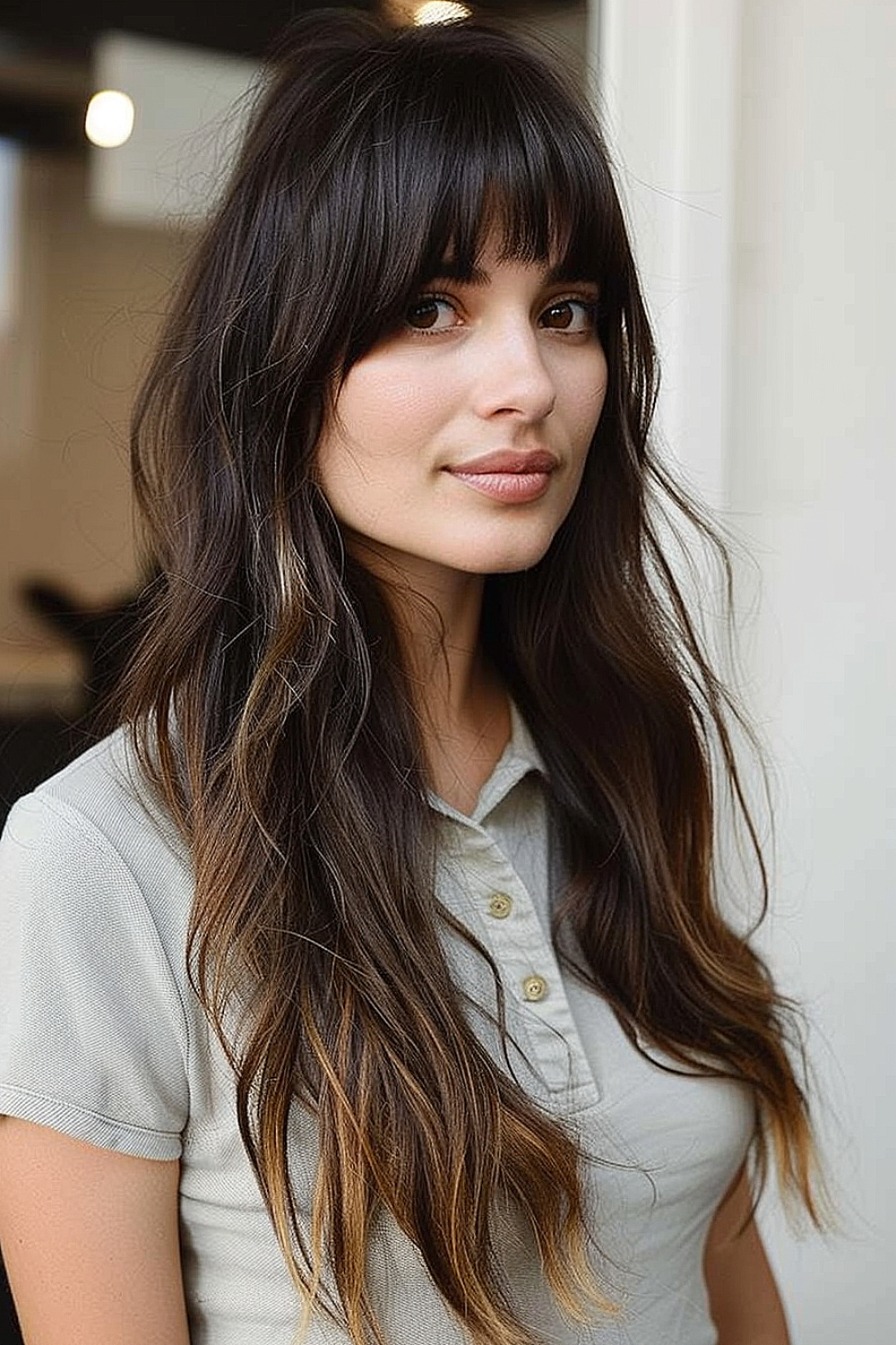 Long layers with arched bangs