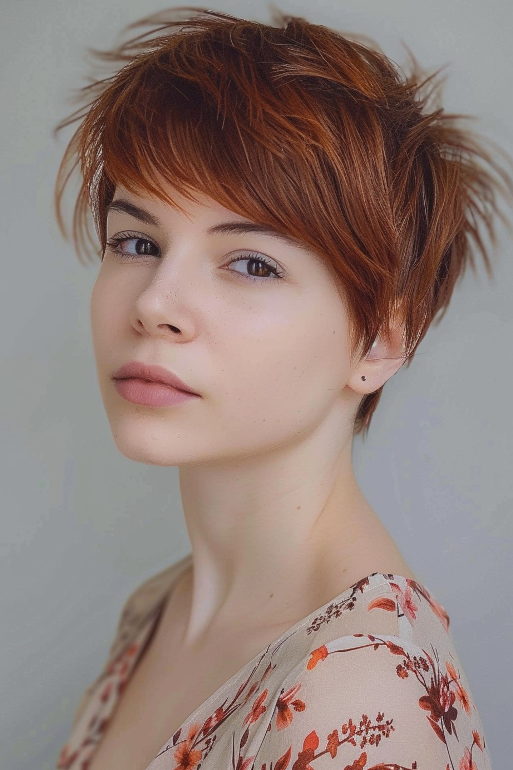 Long pixie haircut with side-swept bangs