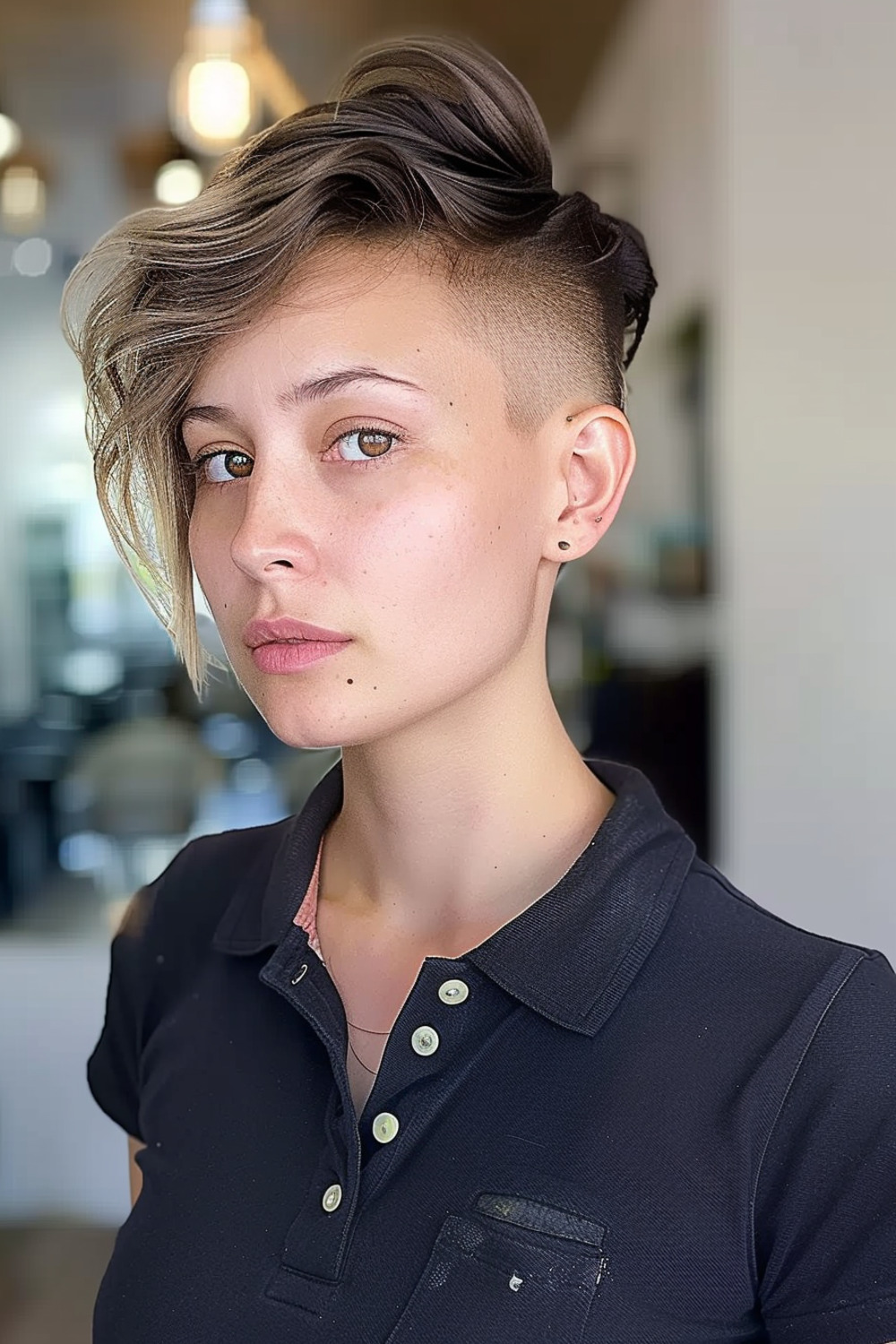 Long pixie with undercut and highlights