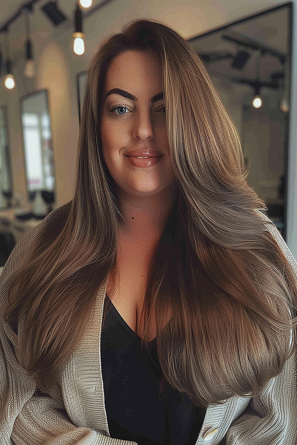 Long polished layers with a sleek finish for plus-sized women