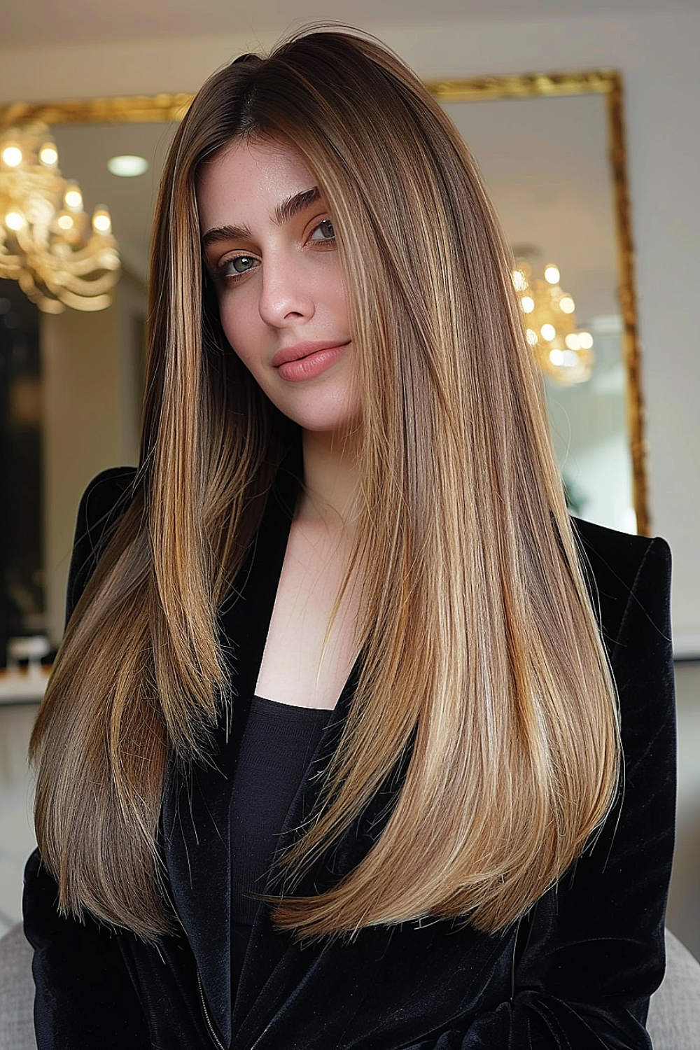 Woman with long straight cut and precision layers