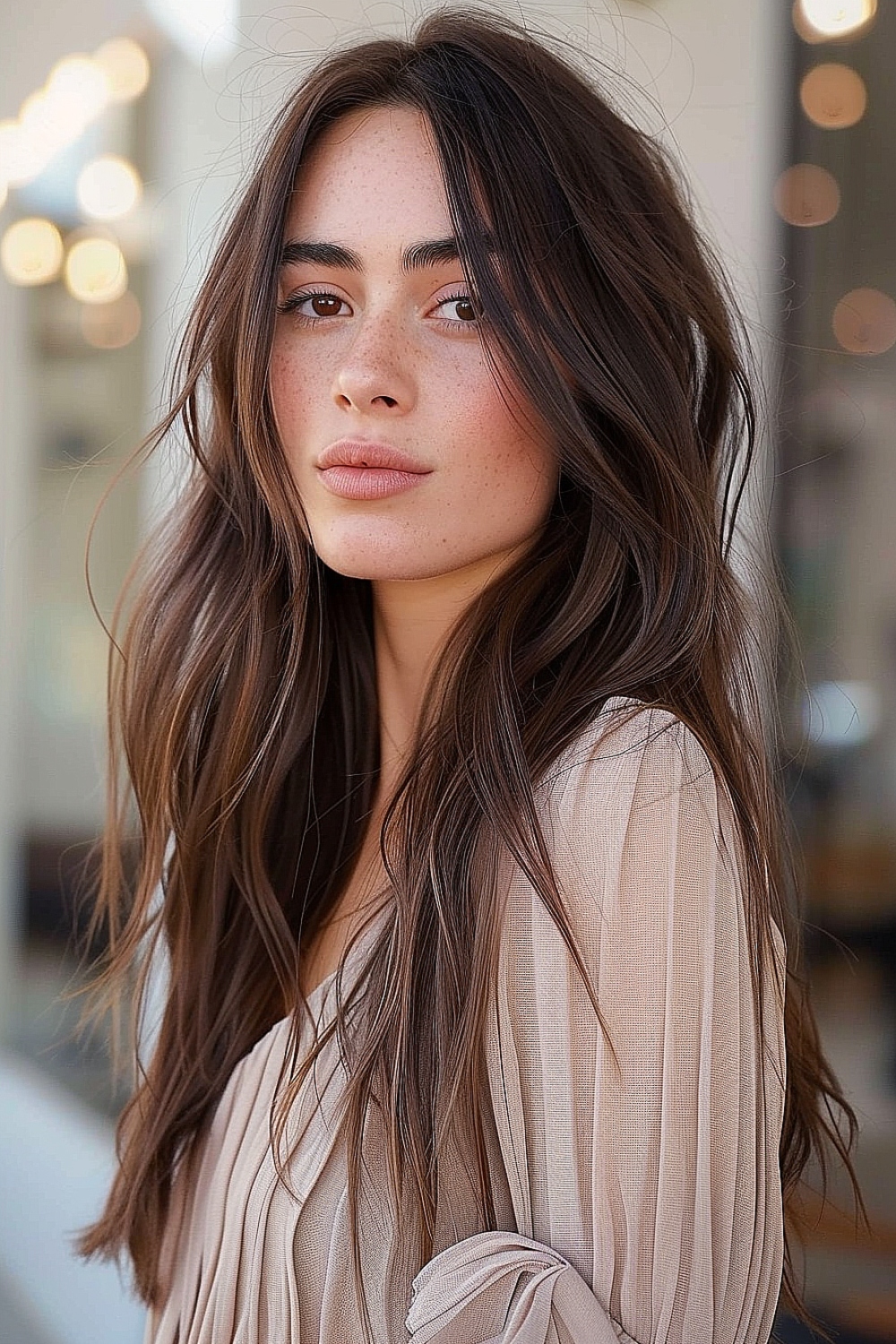 Long fine hair with choppy ends and soft waves