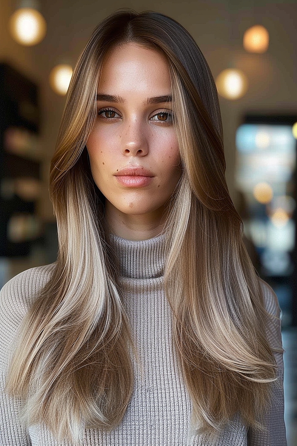 Long fine hair with subtle layers and sandy blonde color