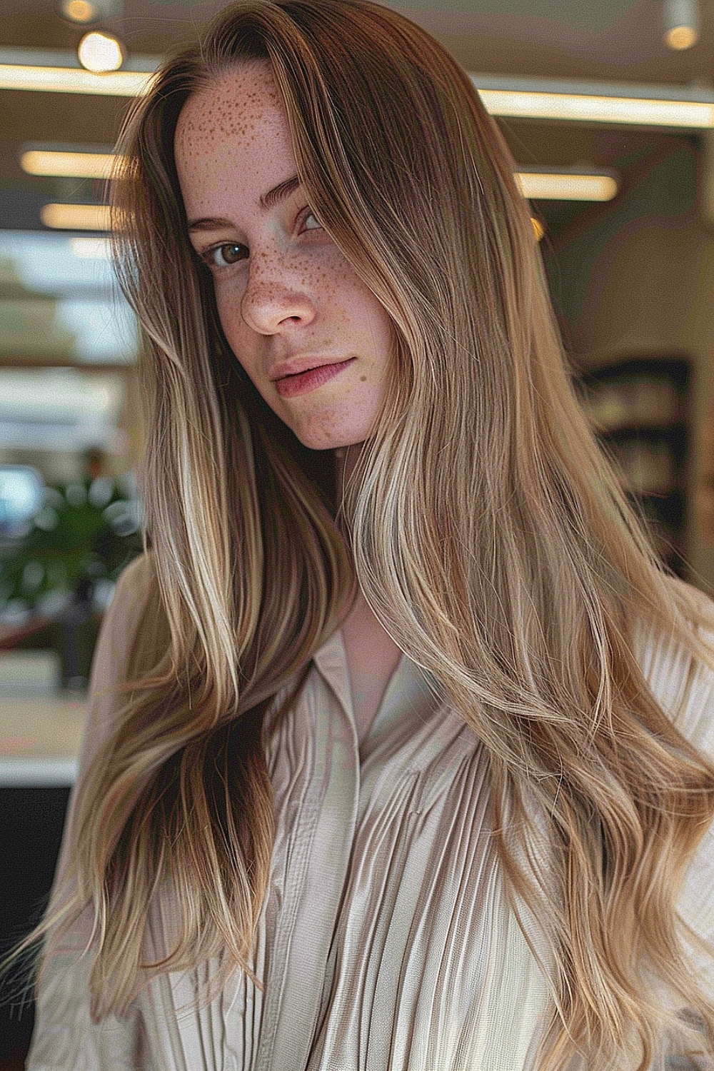 Long fine hair with subtle ombre and soft waves