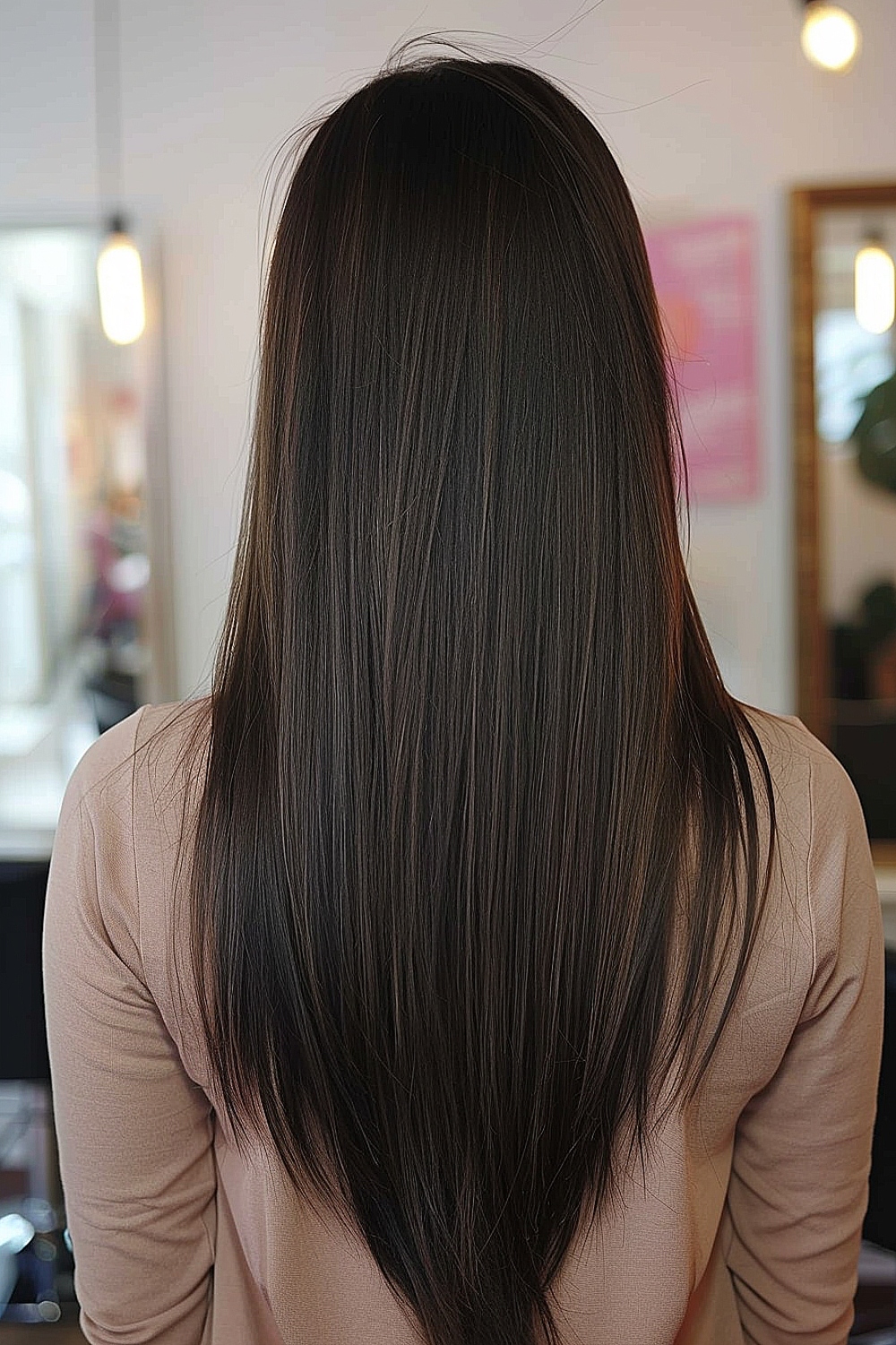 Long fine hair with V-cut layers