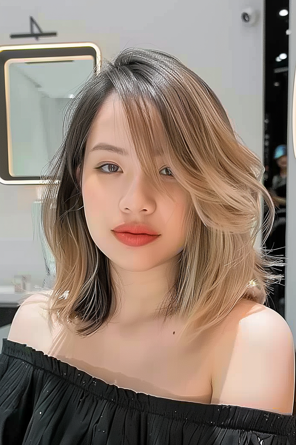 Medium bob hairstyle with side bangs and volume