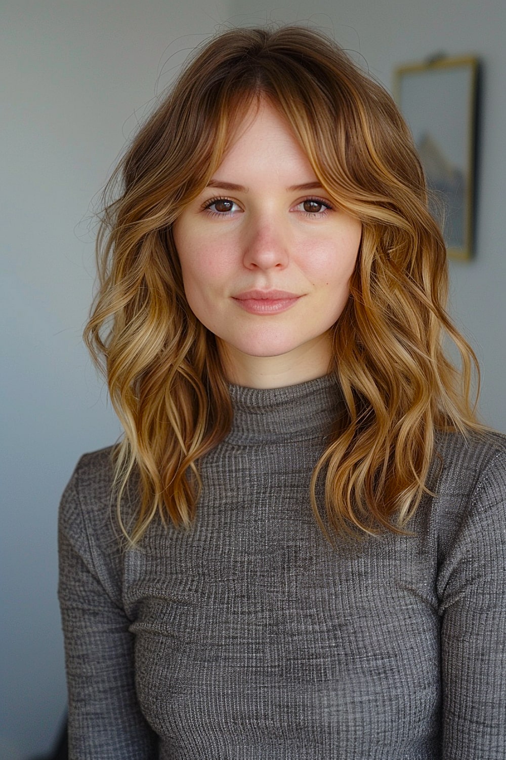 Medium hairstyle with curtain bangs