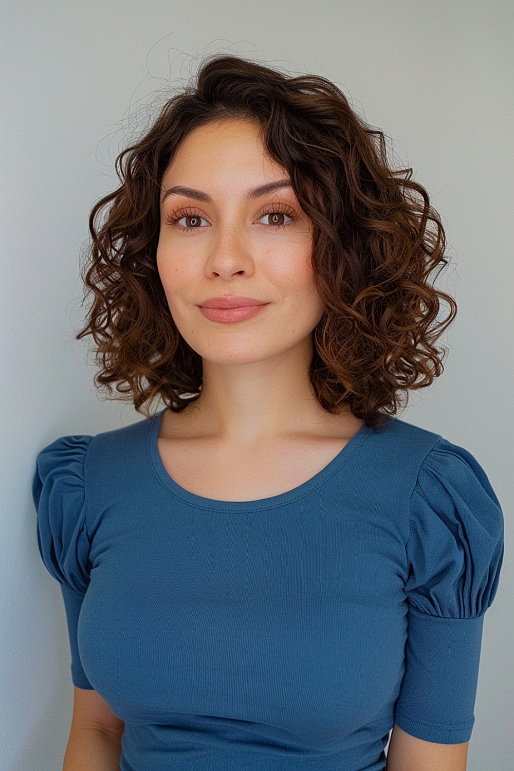 Medium-length curly layered bob