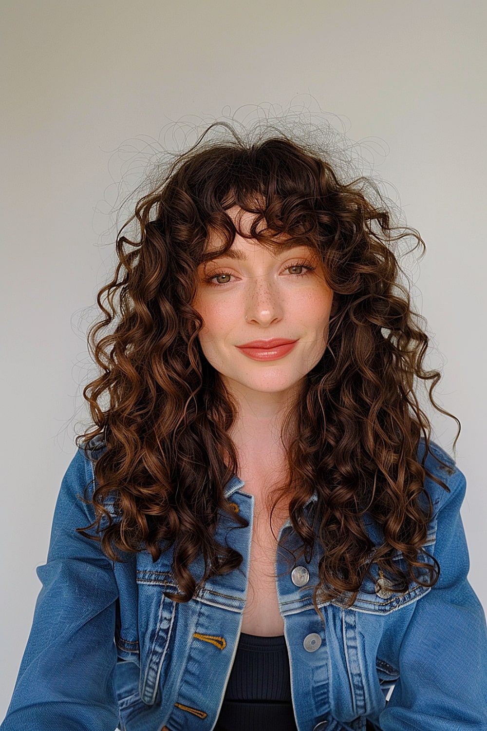 Medium permed curls with bangs