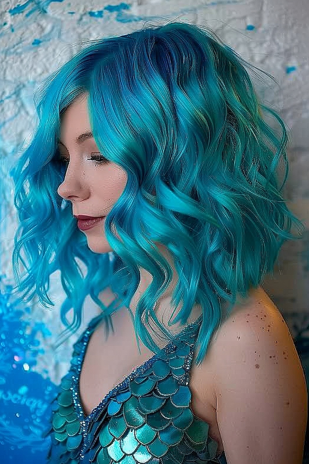 Mermaid waves lob with vibrant blue hues