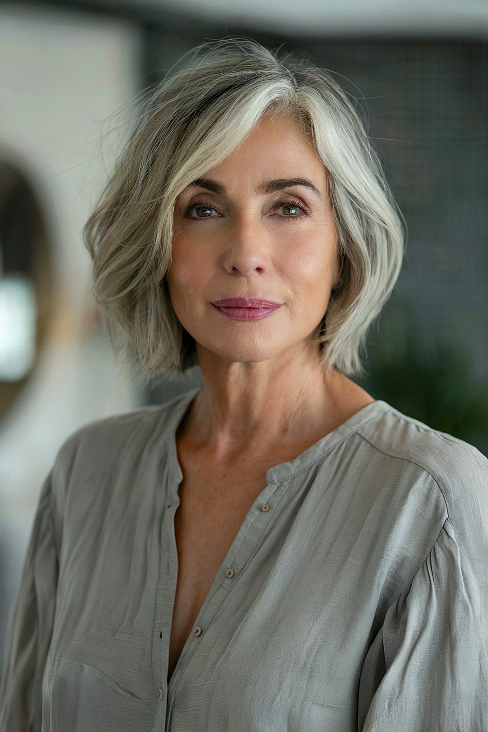 Fine hair messy bob for older women