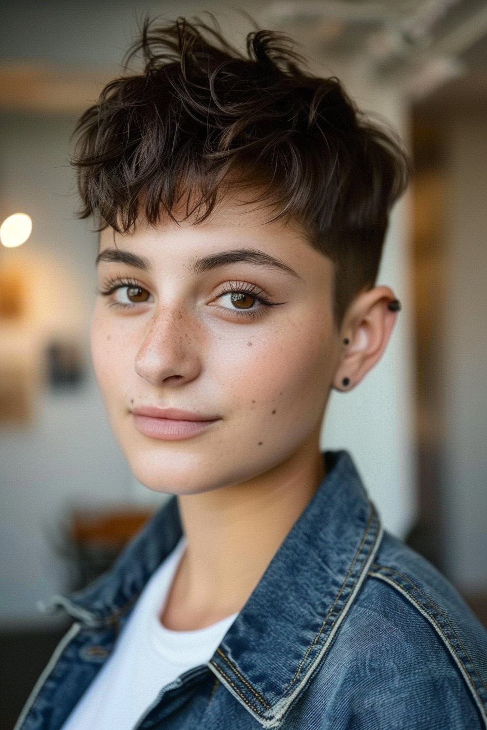 Messy pixie haircut with baby bangs