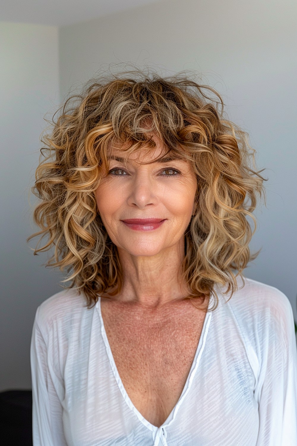 Mid-length curly bob for older women