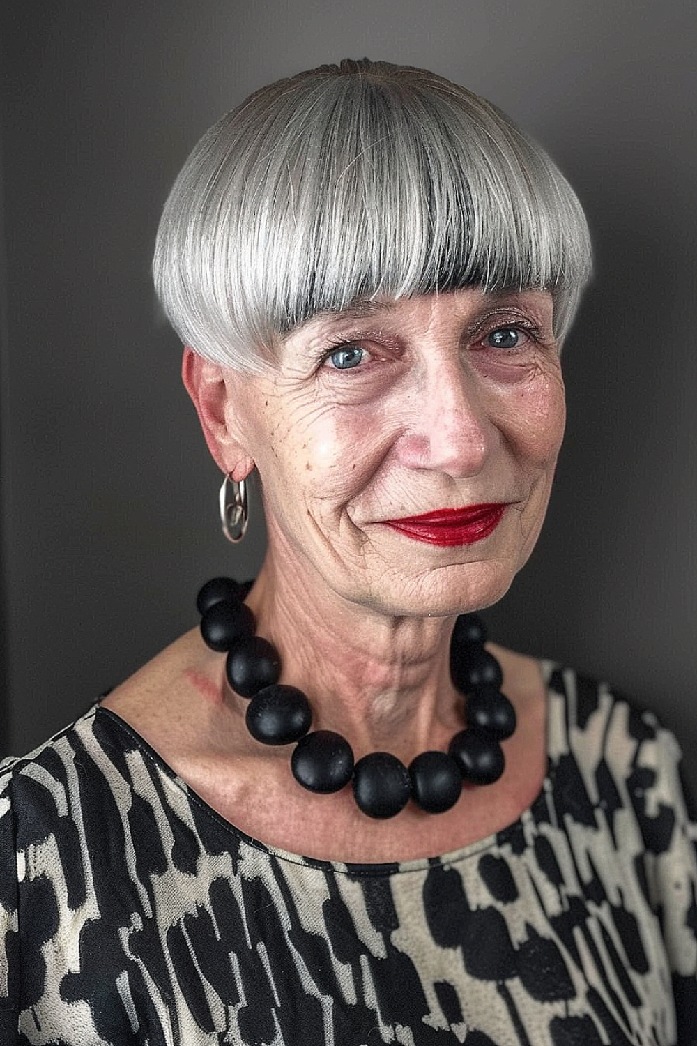 Woman with a modern bowl cut