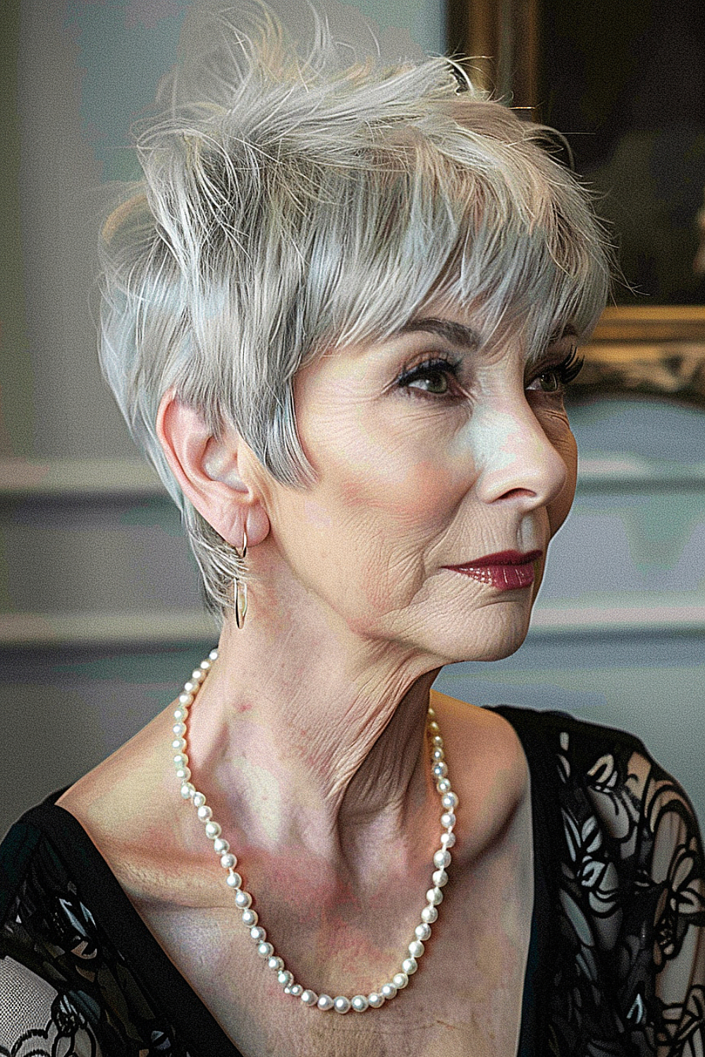 Natural grey pixie with elegance