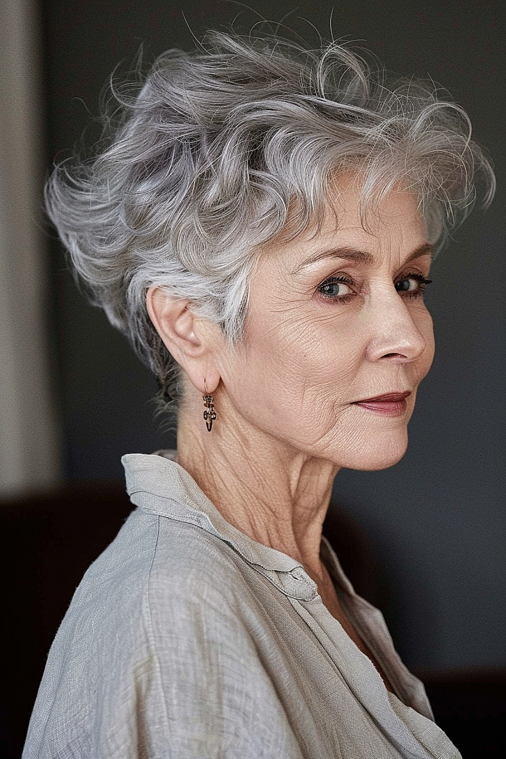 Natural grey pixie cut with soft waves