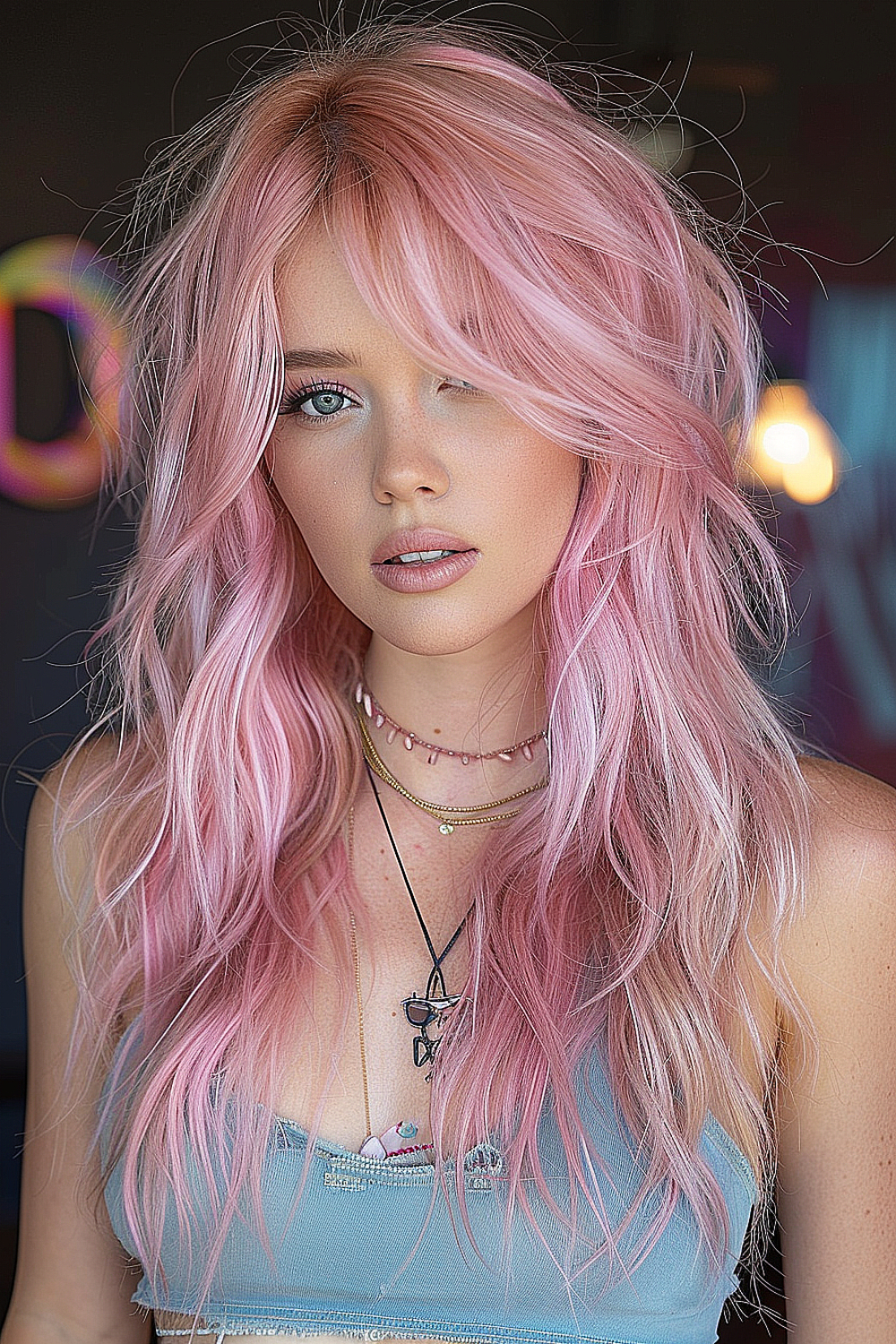 Pastel pink long shag with airy layers