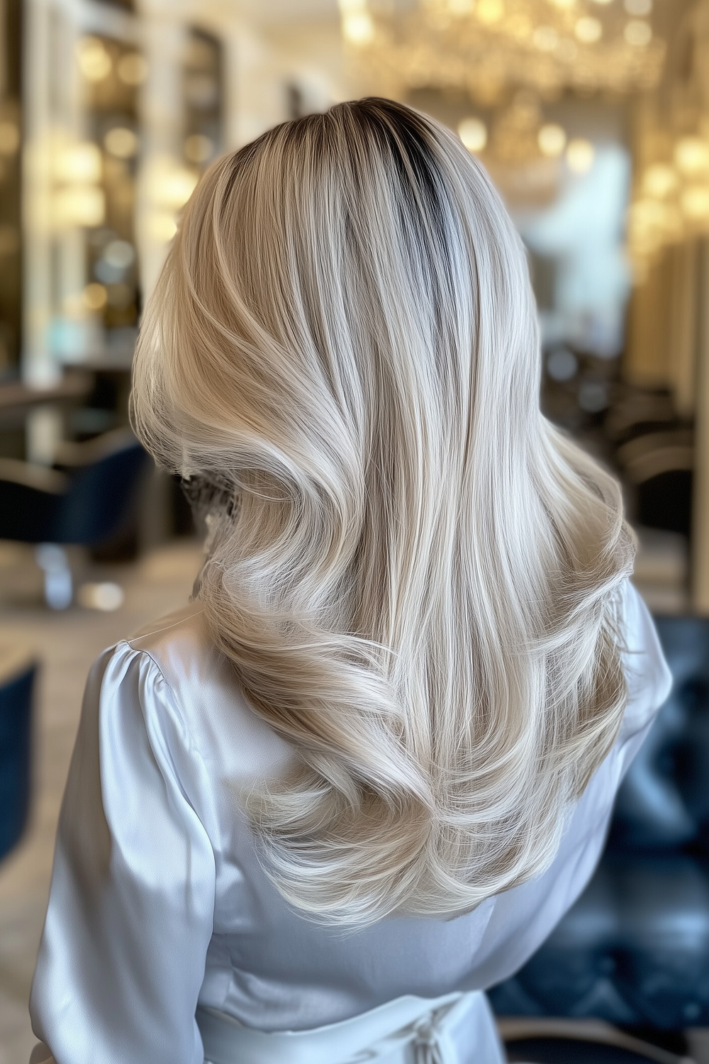 Pearly blonde balayage with soft layers