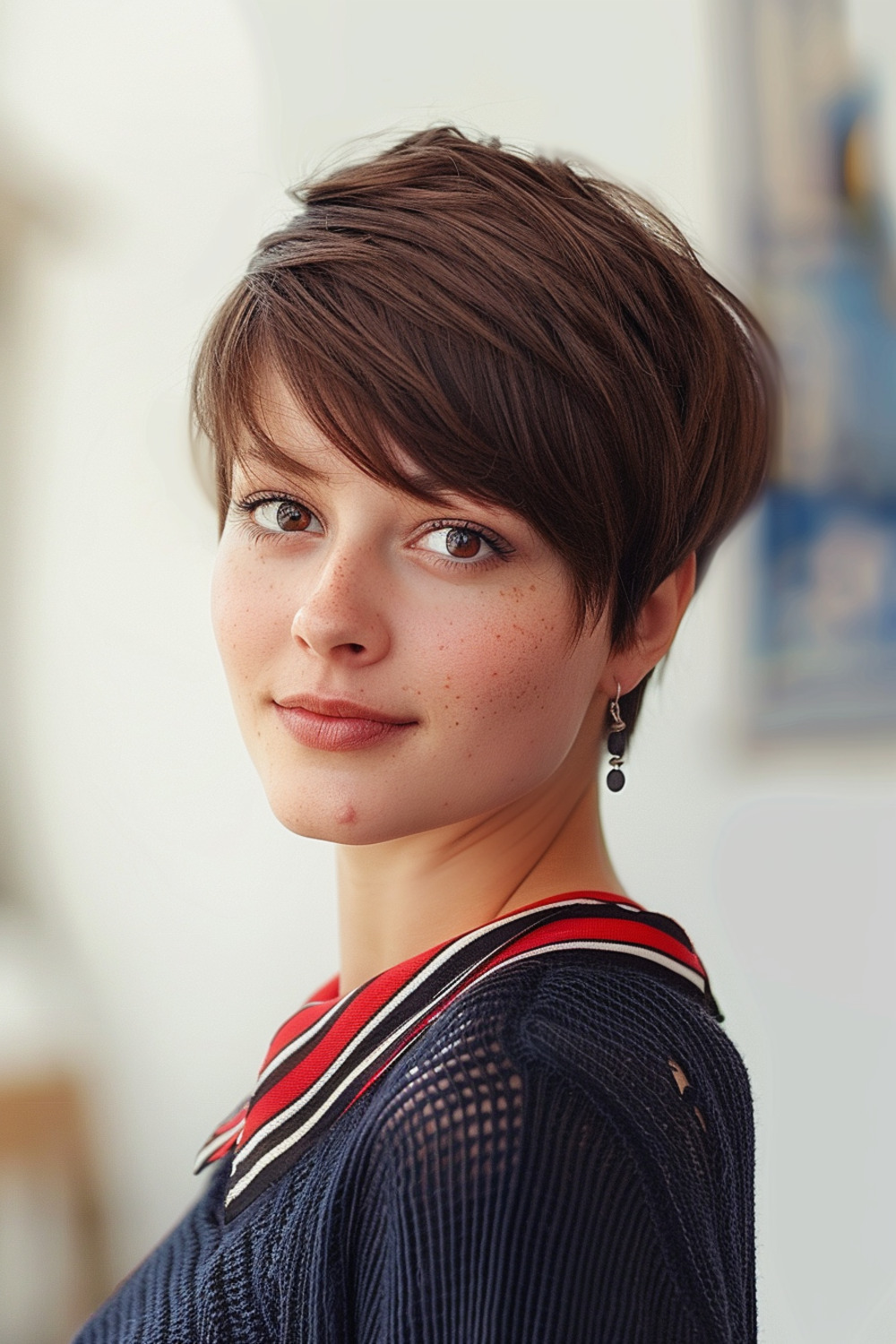 Pixie haircut with swooping bangs