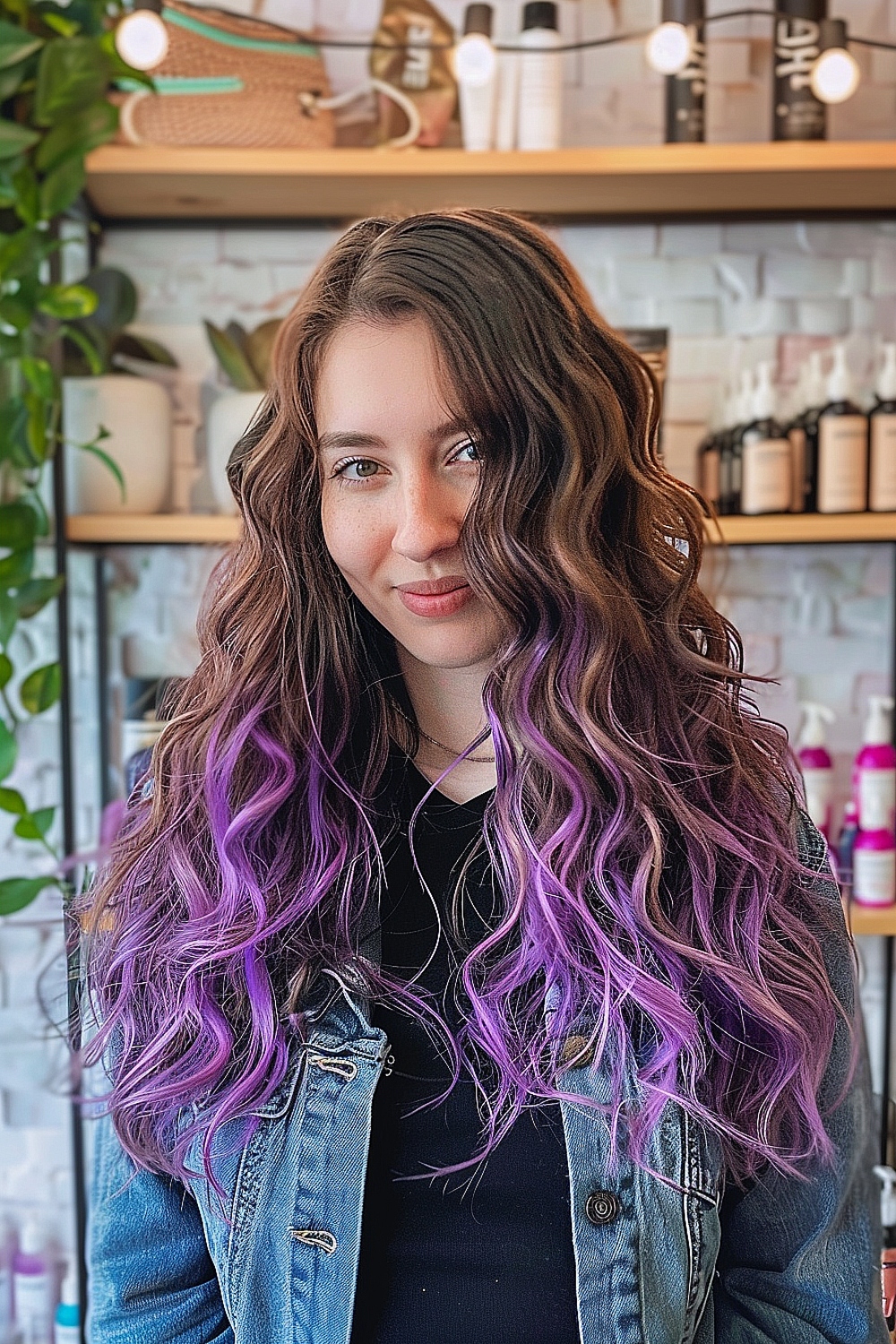 Long curls with lavender-colored tips