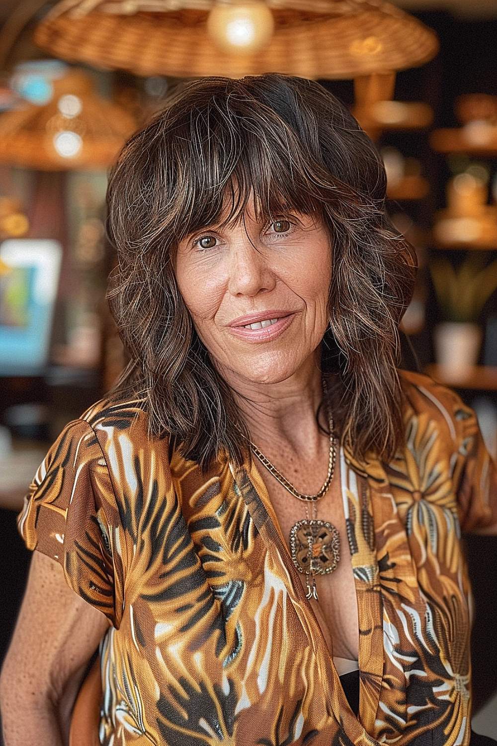 Playful shag haircut with soft highlights on a senior woman