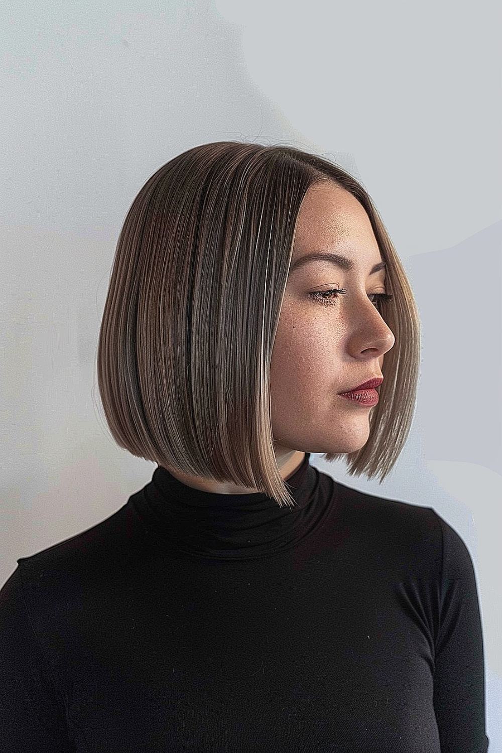 Sleek, straight bob with clean lines and effortless elegance