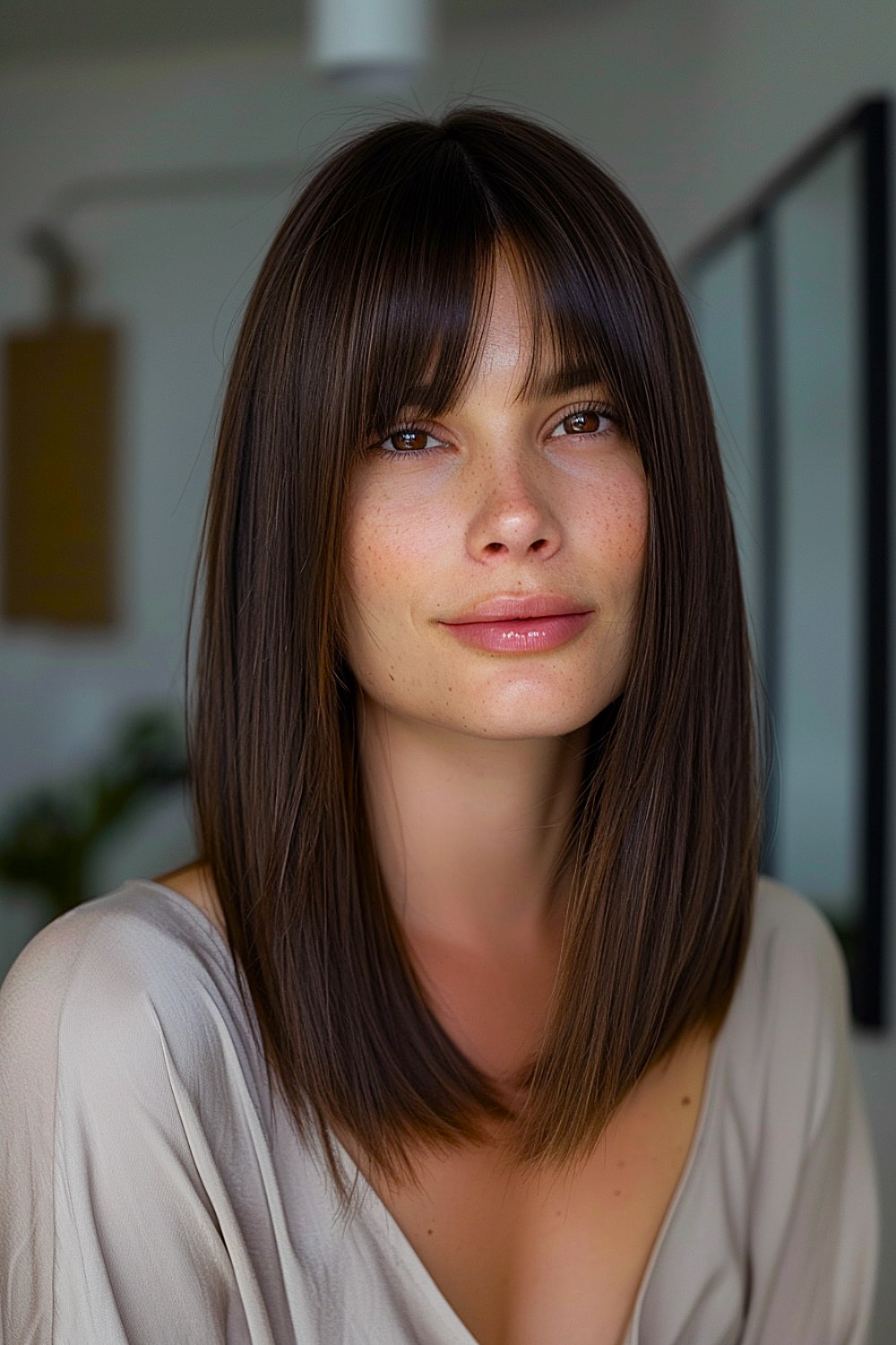 Straight hair with curtain fringe