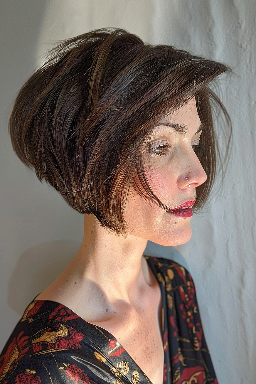 Razor cut bob with dramatic tapering and layered front