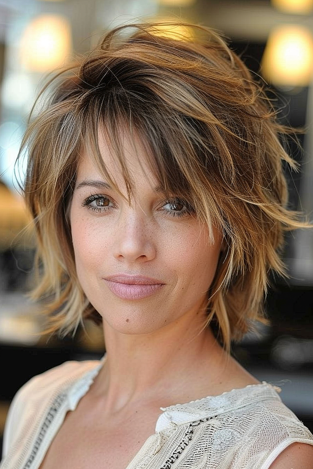 Razor-cut bob with dynamic layers