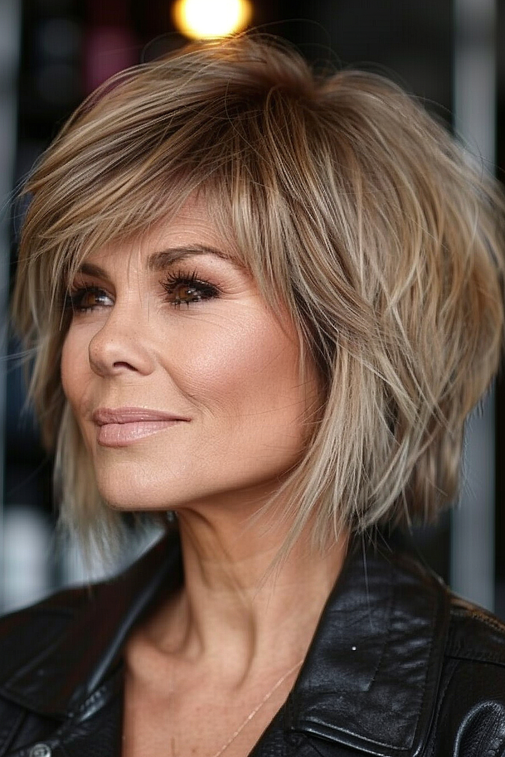 Razor cut bob with edgy highlights