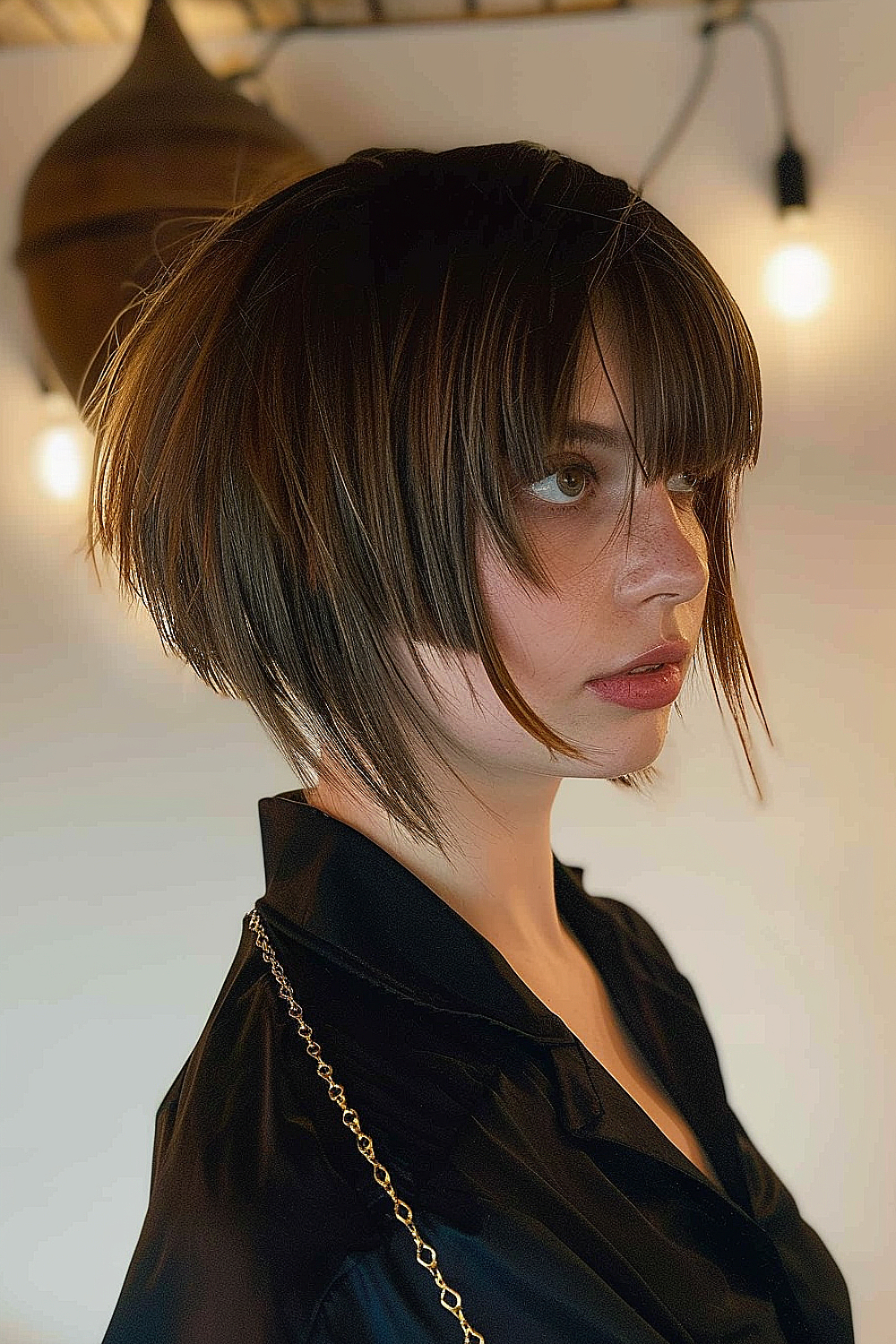 Razor cut bob with extreme angles and full fringe