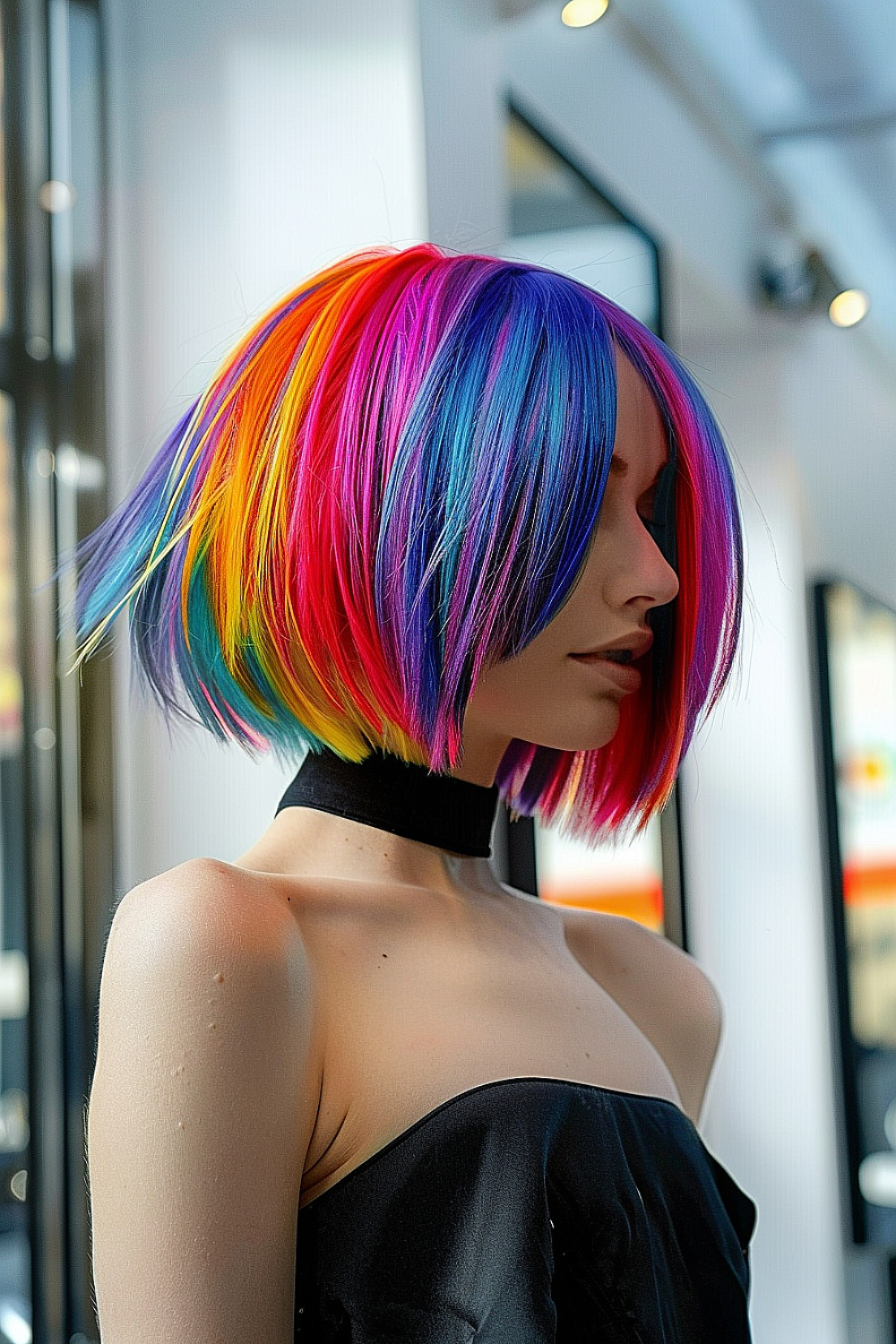 Razor cut bob with vibrant multi-dimensional color