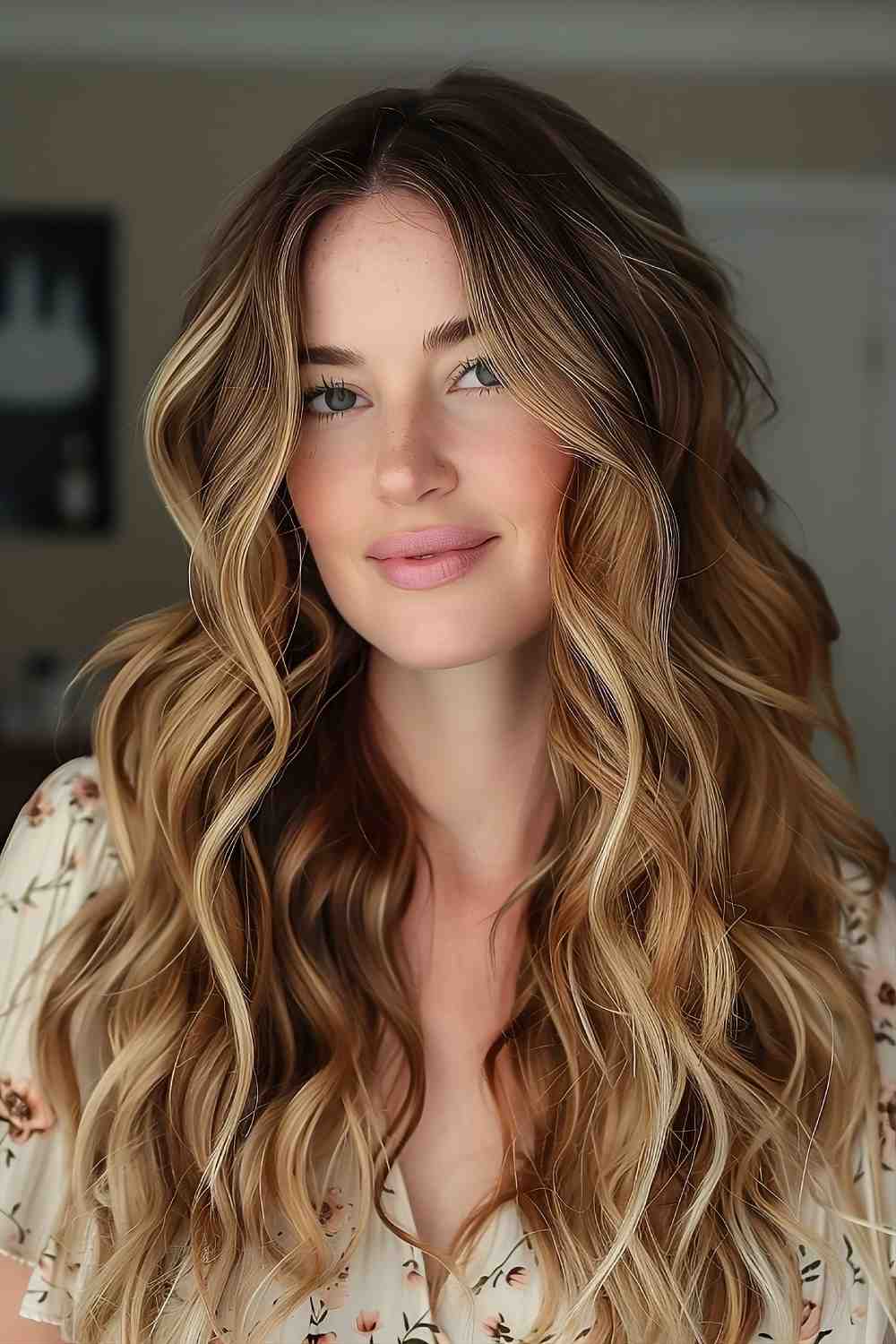 Romantic soft curls with honey highlights