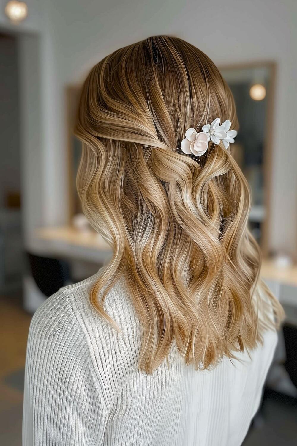 Romantic wedding hairstyle medium layered hair