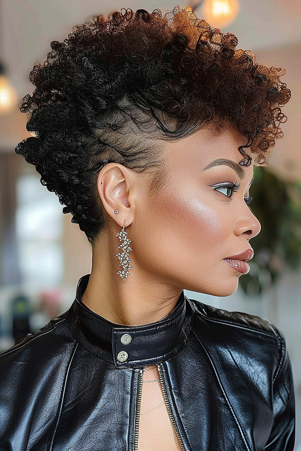 Sculpted curly mohawk for a bold statement