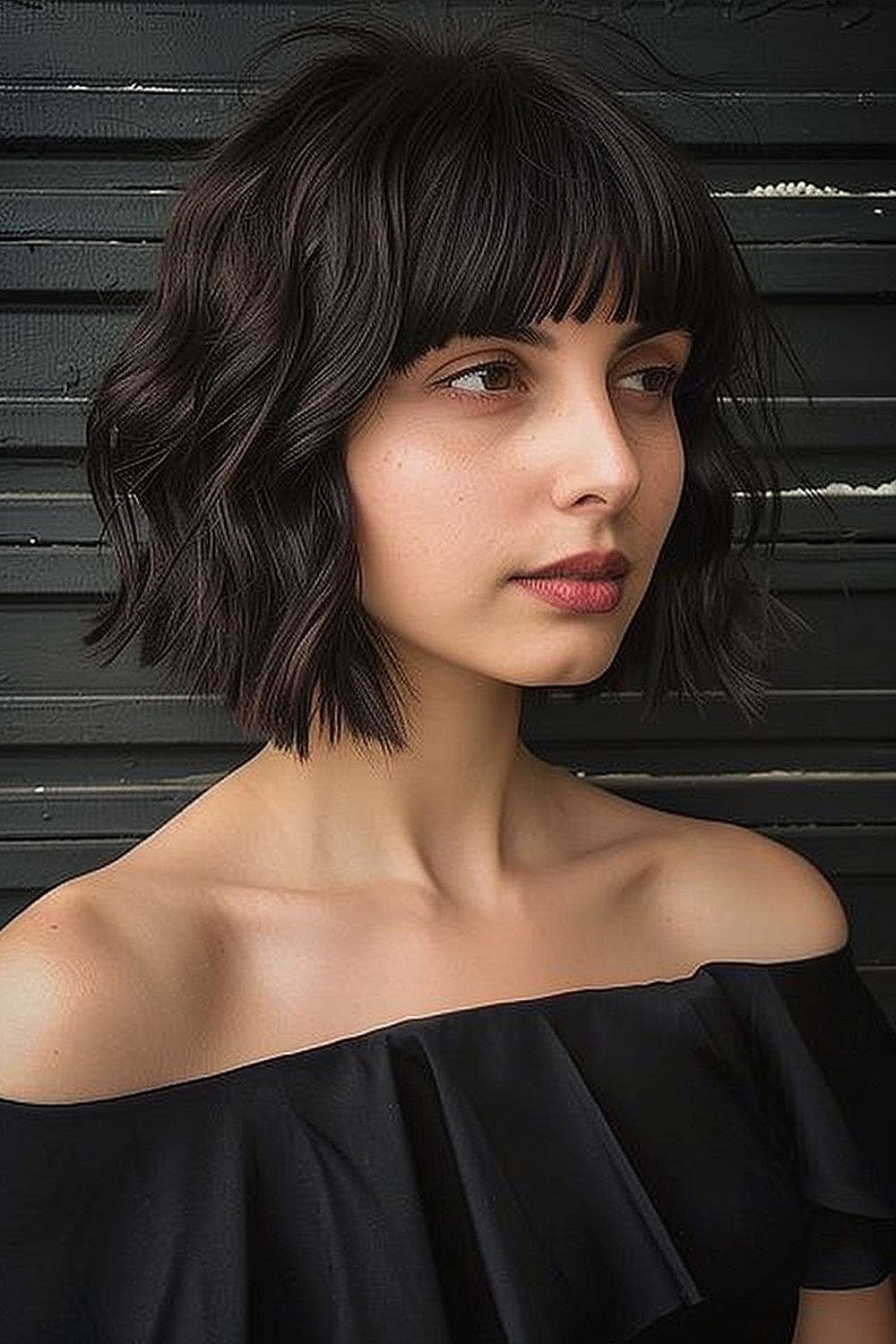 Woman with a sculpted shag haircut featuring precision cutting