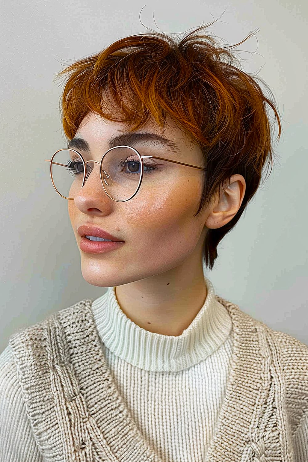 Shag pixie cut for women with glasses