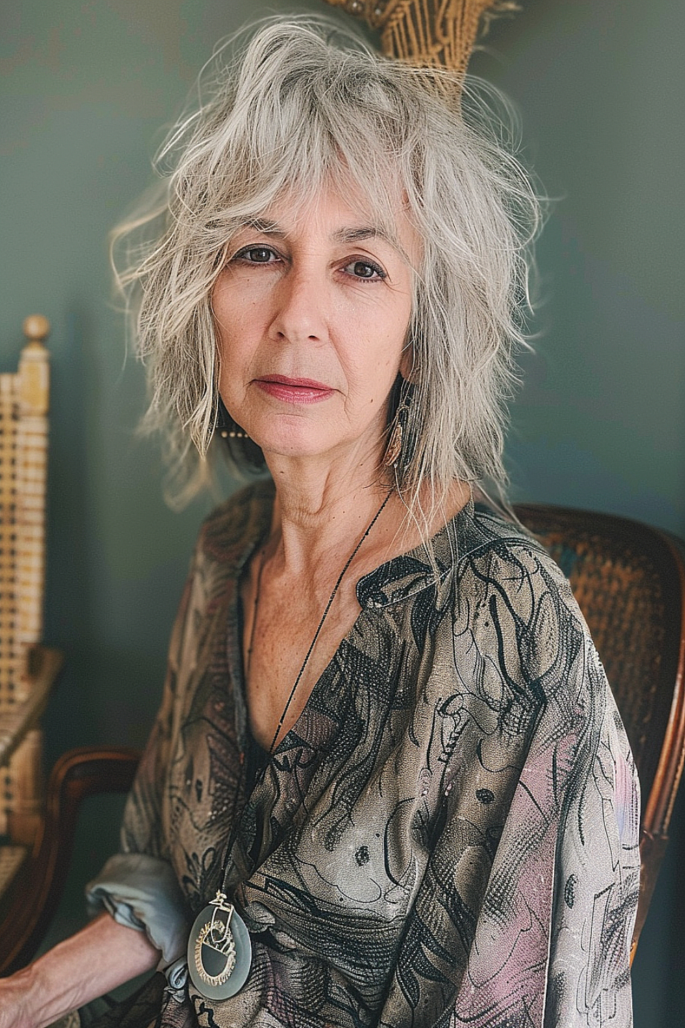 A woman with a shaggy bob hairstyle full of dynamic layers for a textured, lively loo