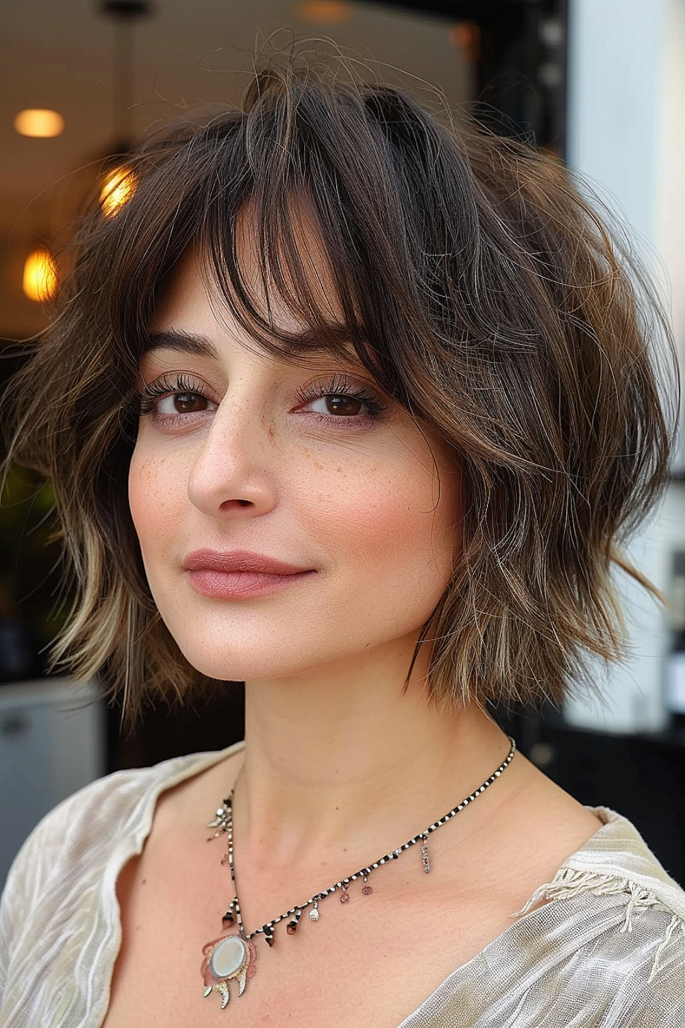 Shaggy layered bob for a boho chic style