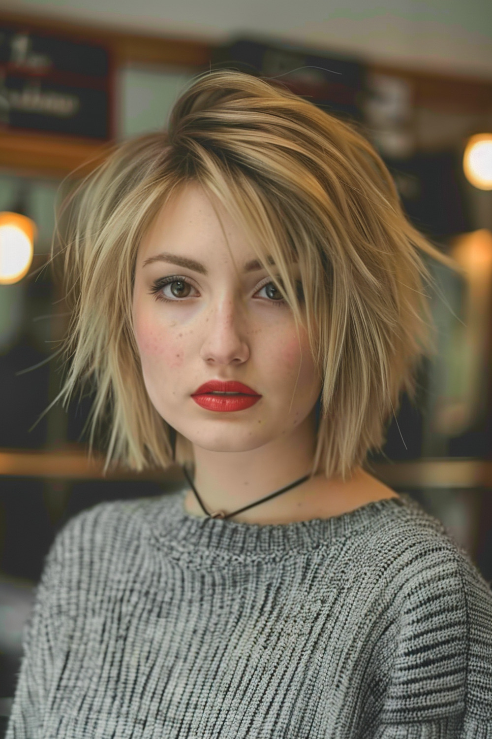 Short blonde spiky bob