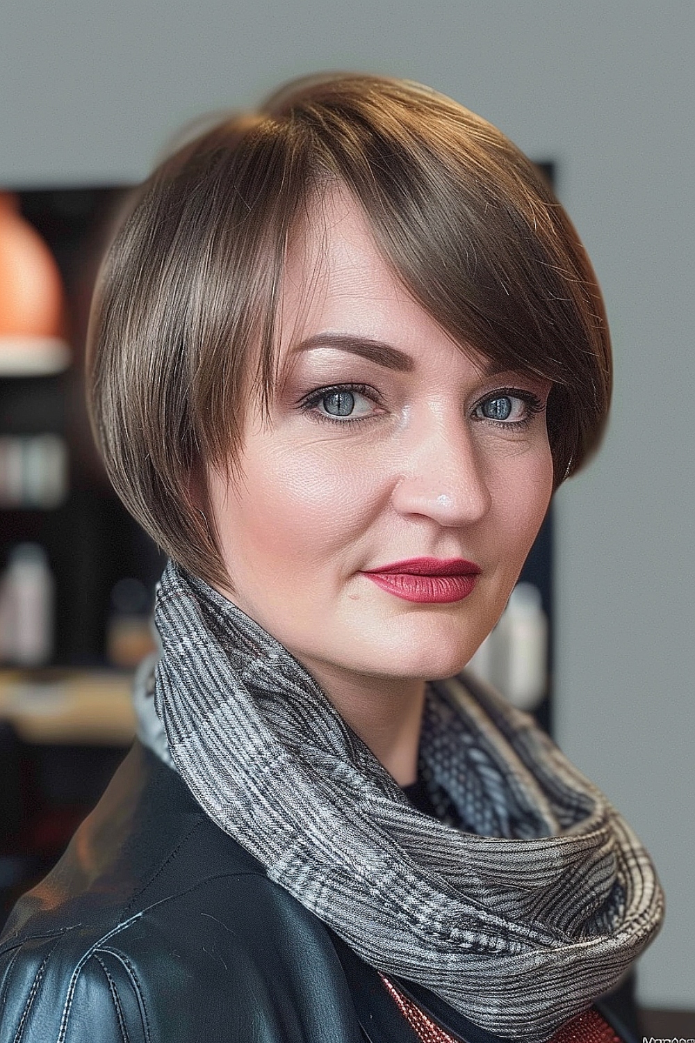 Short bob with side-swept bangs for women over 40