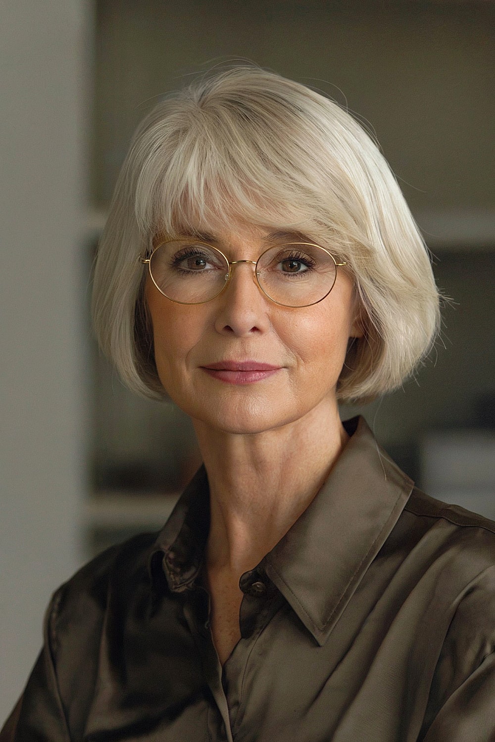 Bob with bangs for older women with glasses