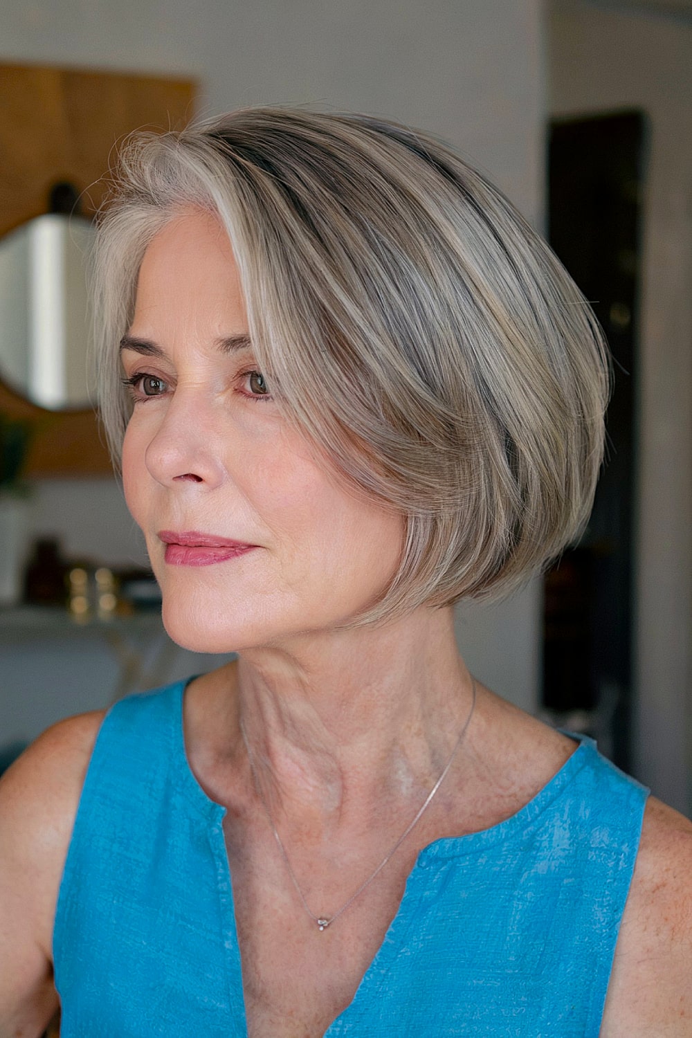 Short grey bob for older women