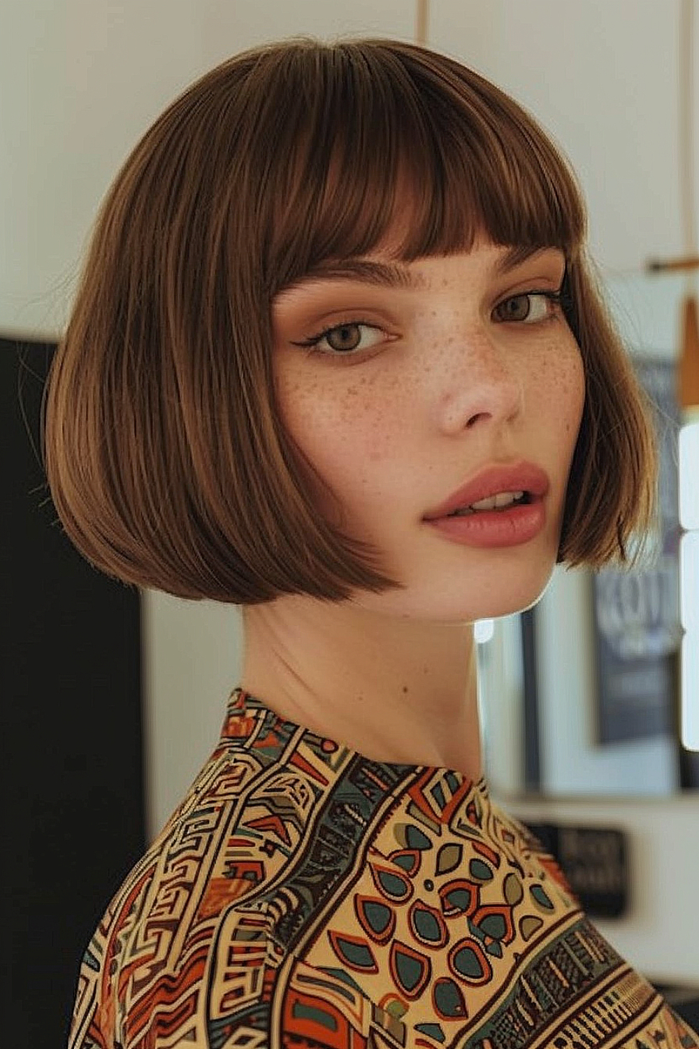 Short bob with precision cut bangs