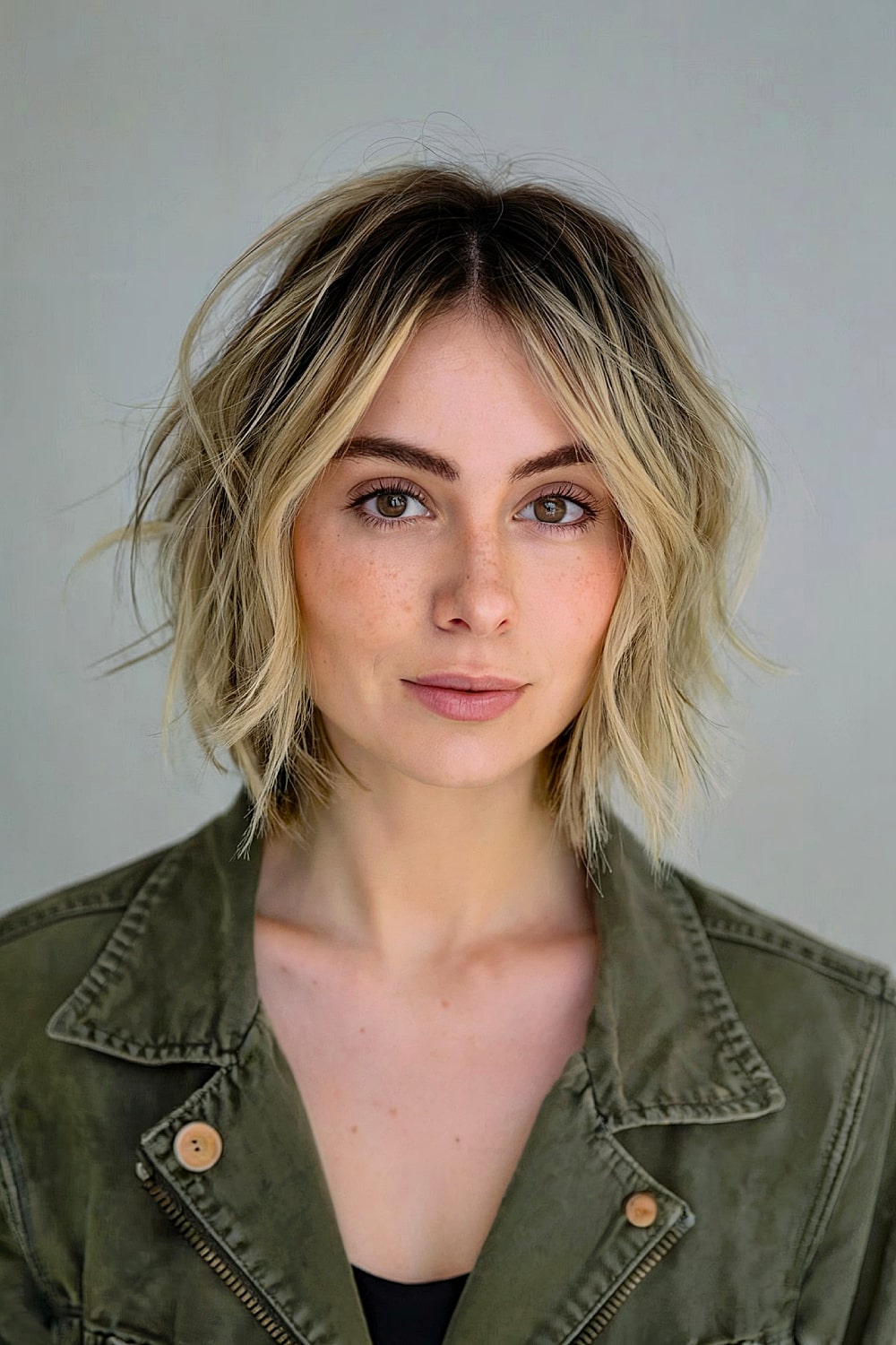 Short choppy layered blonde bob